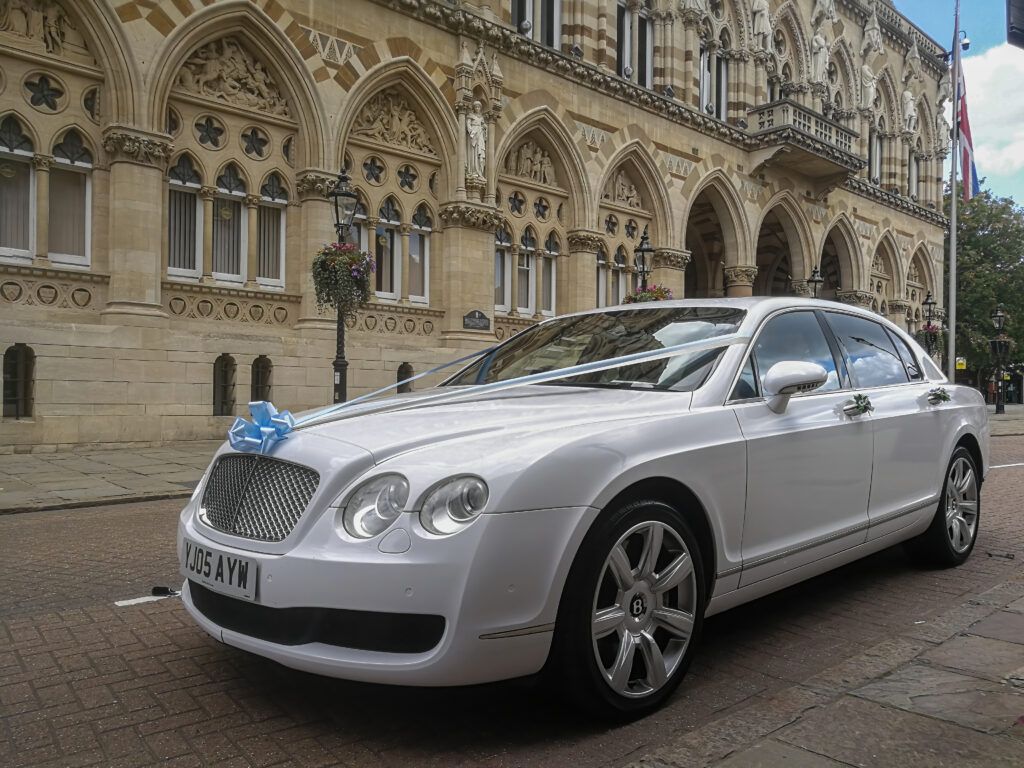 White Bentley Flying Spur wedding car